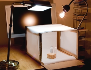 Studio setup for homemade photobox for microstock photography